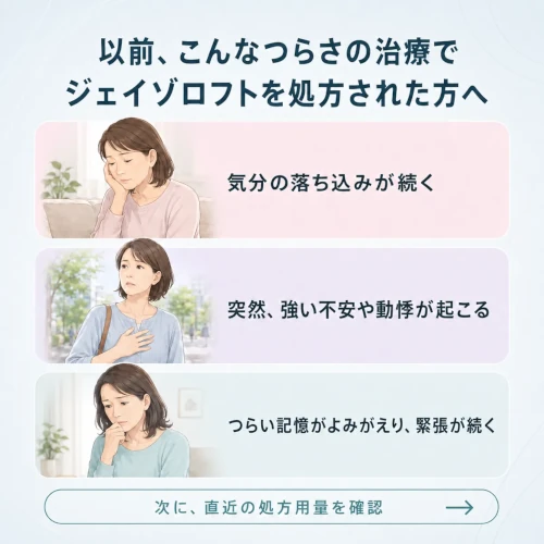 ジェイゾロフトが処方された症状例｜気分の落ち込み・強い不安・つらい記憶