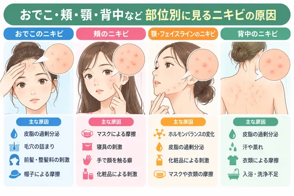 部位別ニキビ原因ガイド
