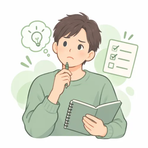 集中や整理について考えている人物のイラスト