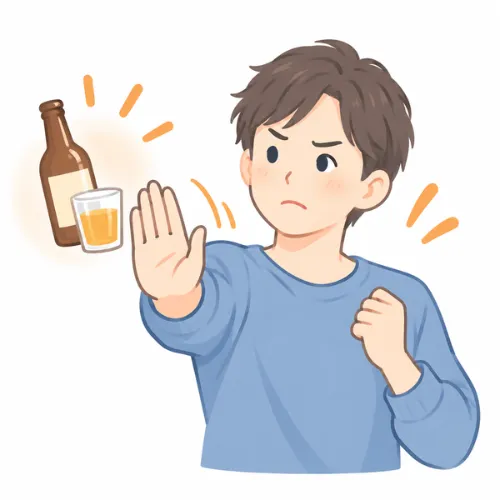 飲酒を控えようとしている人物のイラスト