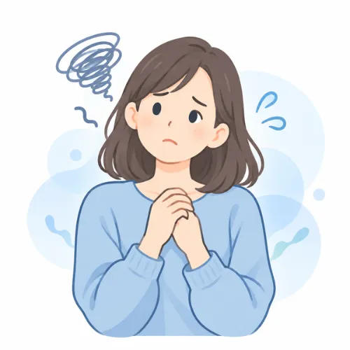不安や緊張を感じている人物のイラスト