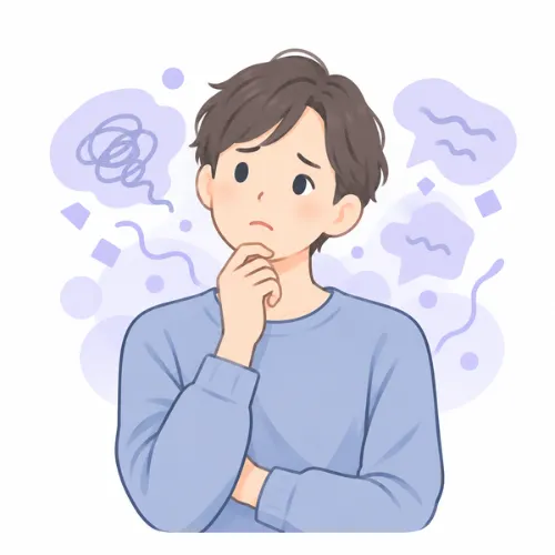 考えがまとまらず悩んでいる人物のイラスト